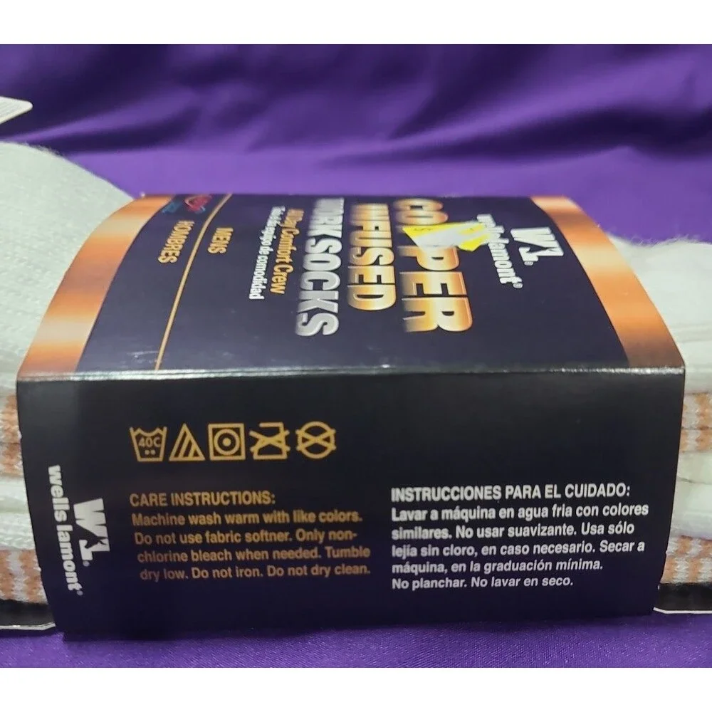 Wells Lamont Copper Infused Work Gear Crew Socks 2 Pair White L Size M 10-1/2